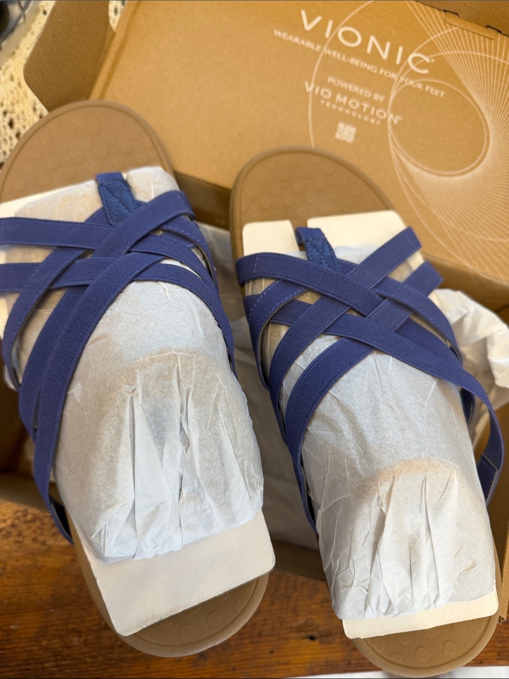 Vionic Navy Blue Cross-Strap Slide Sandals